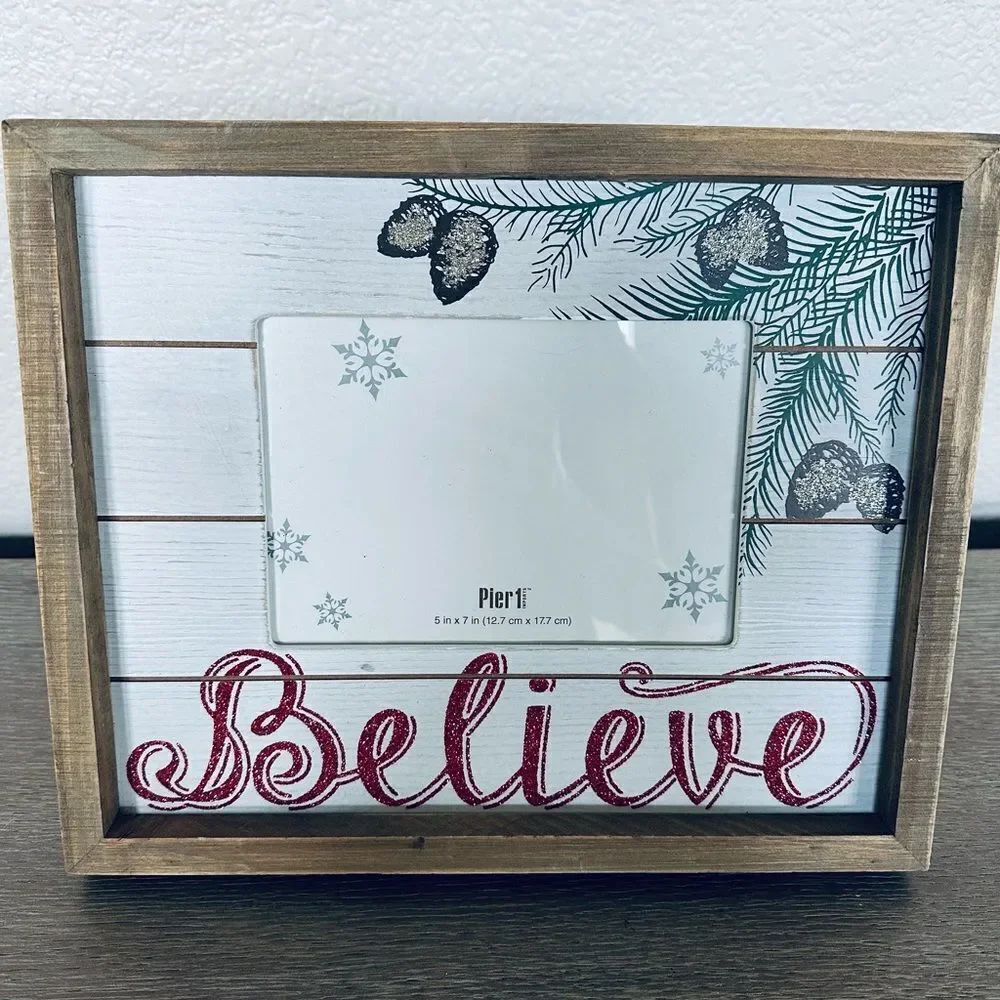 Pier 1 “Believe” Christmas Holiday Farmhouse Wood Picture Frame